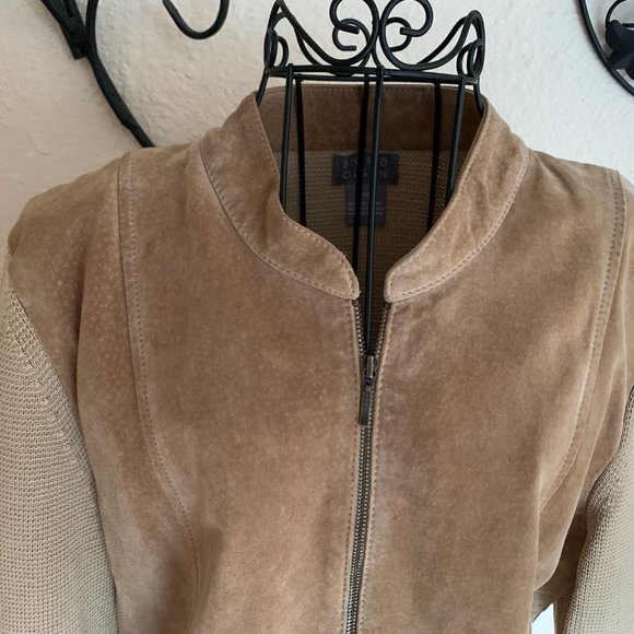Sigrid Olsen Women's size Medium Tan Leather/ Silk Jacket - Picture 2 of 8
